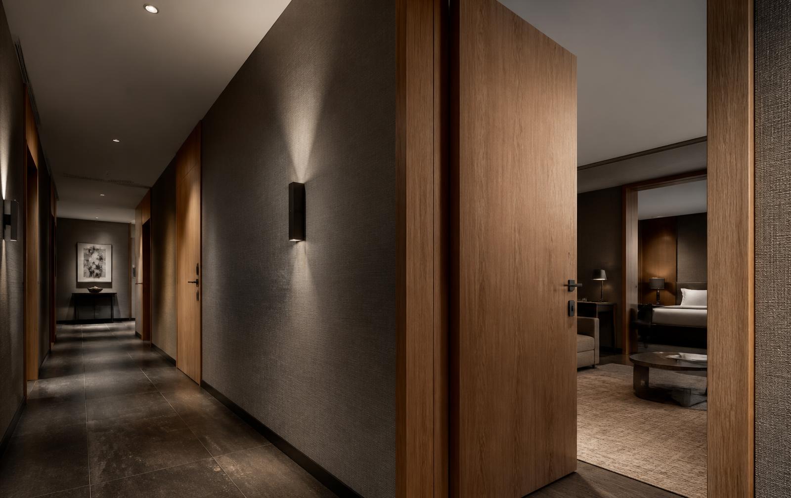 Interior corridor with architectural doors and millwork